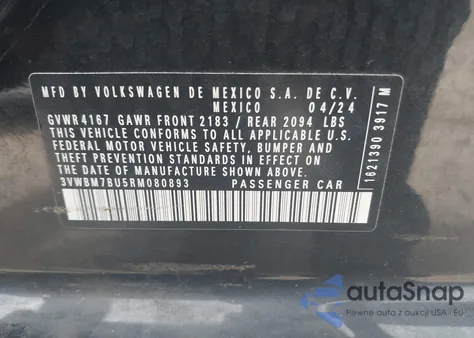 2024 Volkswagen Jetta 1.5T Sport из США, поврежденный, VIN 3VWBM7BU5RM080893